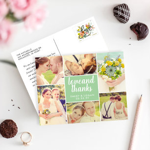 Love and Thanks Spring Green Wedding Photo Collage Postcard