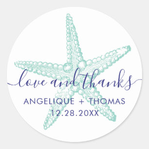 Love and Thanks Starfish Beach Wedding Favour Classic Round Sticker