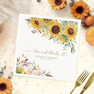 Love And Thanks Sunflower Pumpkin Wedding Napkin