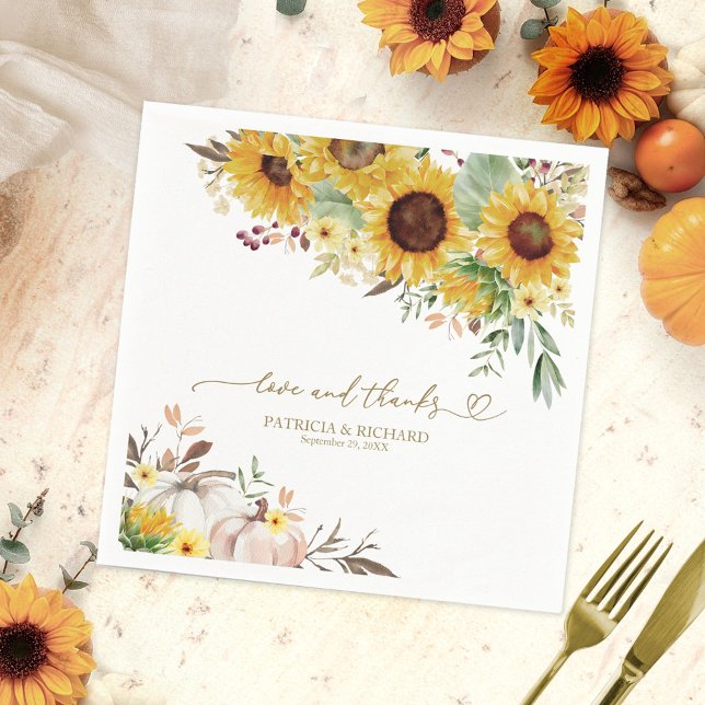 Love And Thanks Sunflower Pumpkin Wedding Napkin (Creator Uploaded)