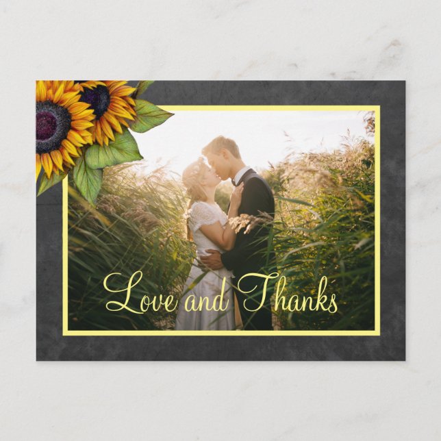 Love and thanks sunflowers wedding thank you postcard (Front)