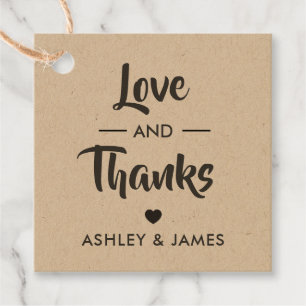 Love and Thanks Tag, Wedding Gift Tag, Kraft Favour Tags