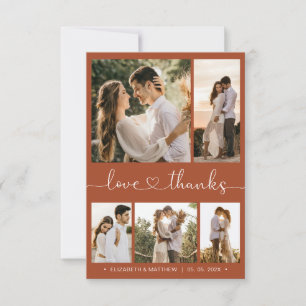 Love and Thanks Terracotta Script Photo Wedding Thank You Card