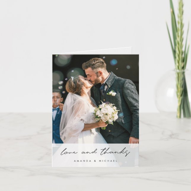 Love and Thanks Two Photo Wedding Thank You Card (Front)