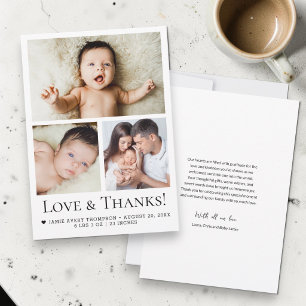 Love and Thanks Typography Baby Photo Birth Announcement