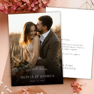Love and Thanks Typography Elegant Photo Wedding Thank You Card