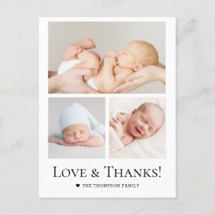 Love and Thanks Typography Photo Grid Baby Boy Postcard