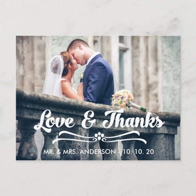 LOVE AND THANKS TYPOGRAPHY THANK YOU POSTCARD (Front)