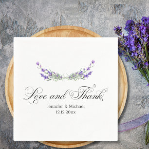love and thanks,watercolor purple lavender wedding napkin