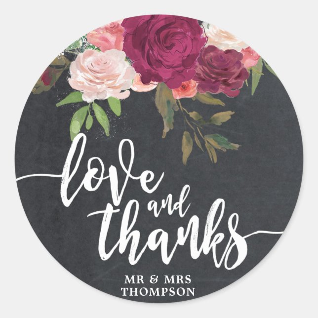 love and thanks wedding bridal floral sticker (Front)