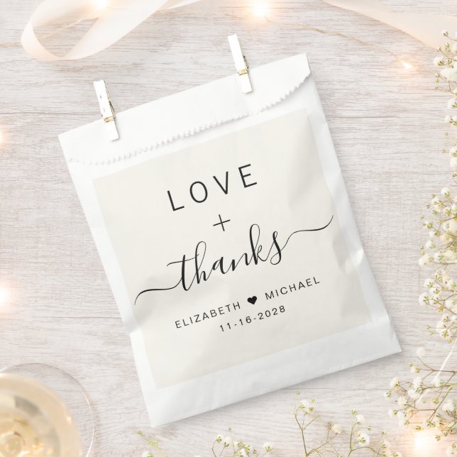Love And Thanks Wedding Cream Favour Bags (Clipped)