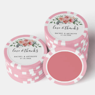 Love and Thanks Wedding Custom Pink Floral Boho Poker Chips