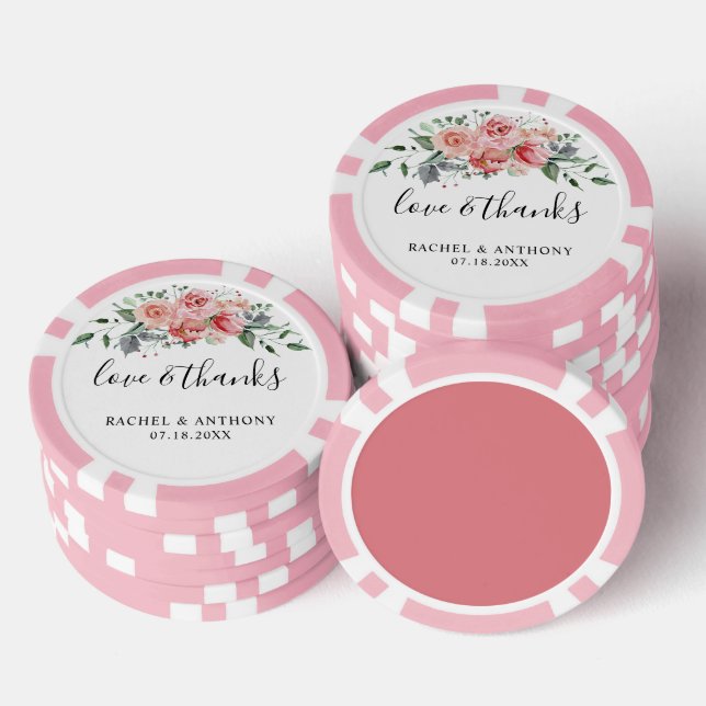 Love and Thanks Wedding Custom Pink Floral Boho Poker Chips (Stack)