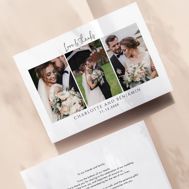 Love and thanks Wedding Day Photo Collage Card (Creator Uploaded)