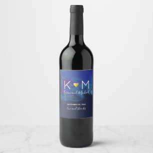 love and thanks wedding monogram blue watercolor wine label