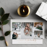 Love and Thanks Wedding Photo Collage Foil Card<br><div class="desc">Custom printed blank thank you cards personalised with your photos and text and real gold foil. This chic design features a photo collage layout with space for 5 wedding photos. Customise the text with your name and wedding date or add a custom message to use for wedding thank you cards...</div>