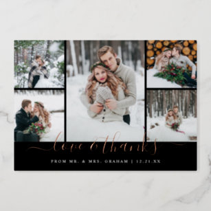 Love and Thanks Wedding Photo Collage Foil Card