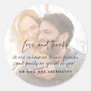 Love and Thanks Wedding Photo Favour Classic Round Sticker