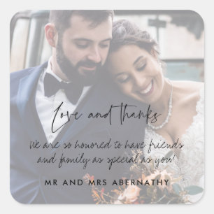 Love and Thanks Wedding Photo Favour Square Sticker