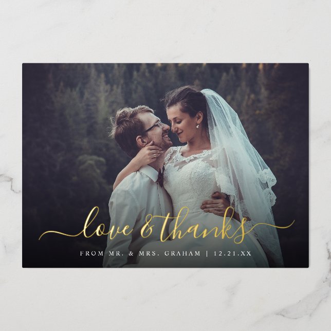 Love and Thanks Wedding Photo Overlay Foil Card (Front)