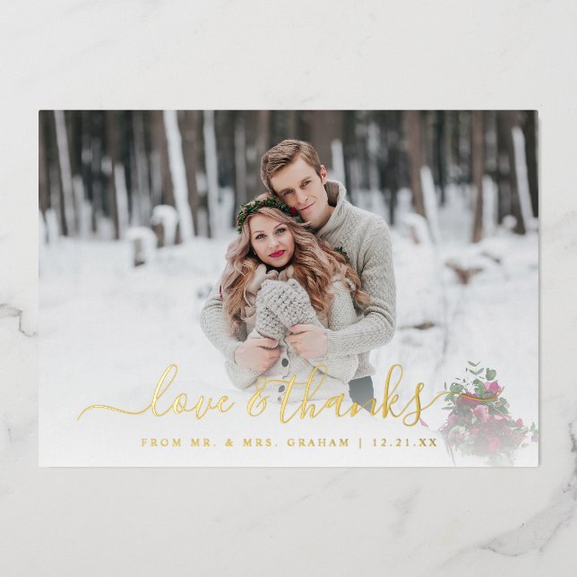 Love and Thanks Wedding Photo Overlay Foil Card (Front)