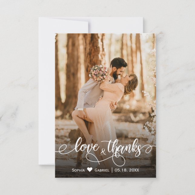Love and Thanks Wedding Photo Thank You Card (Front)