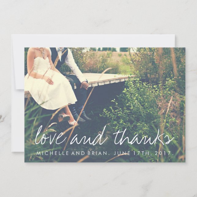 Love and Thanks Wedding Photo Thank You Card (Front)