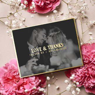 Love and Thanks Wedding Photo Thank You | Overlay Foil Holiday Postcard