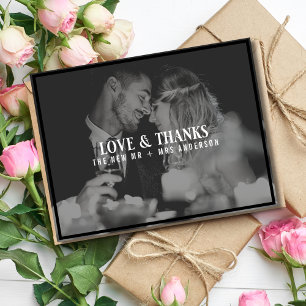 Love and Thanks Wedding Photo Thank You Overlay Postcard