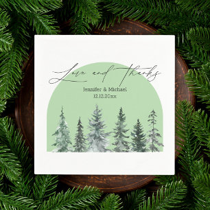 love and thanks, winter pine trees arch wedding napkin
