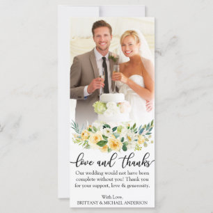 Love and Thanks Yellow Floral Wedding Photo Card