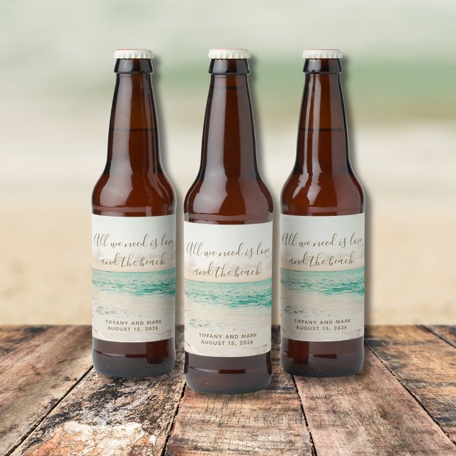 Love and the Beach Coastal Wedding  Beer Bottle Label (Love and the Beach Coastal Wedding Beer Bottle Label)