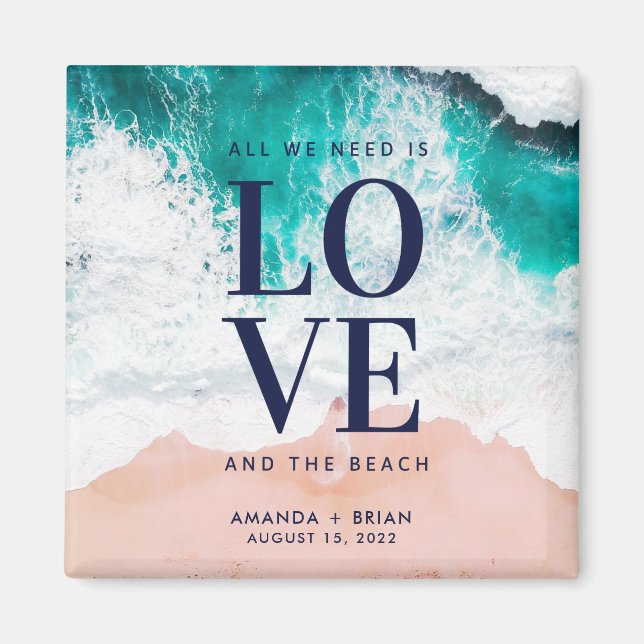 Love and the Beach Coastal Wedding Favour Magnet (Front)