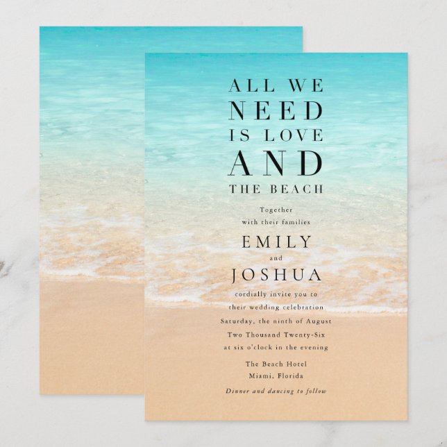 Love and the Beach Coastal Wedding Invitation (Front/Back)