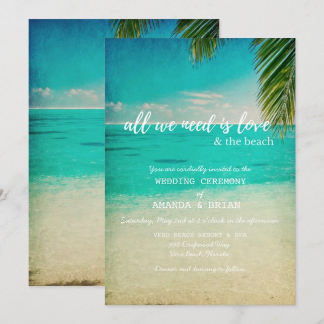 Love and the Beach Wedding Invitation (Front/Back)