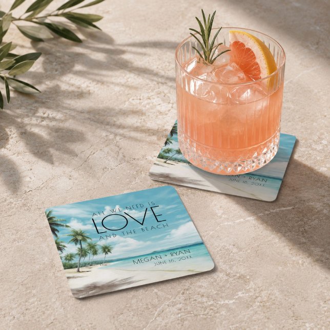 Love and the Beach Wedding  Square Paper Coaster (Love and the Beach Wedding Square Paper Coaster)