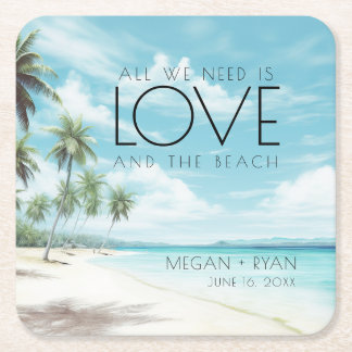 Love and the Beach Wedding Square Paper Coaster