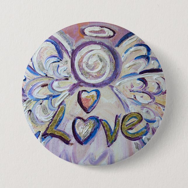 Love Angel Word Art Pin Pendant Buttons (Front)