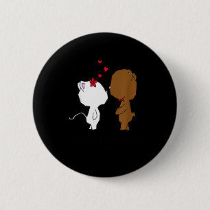 Love Animal Cat And Bear Couple - Valentines Day G 6 Cm Round Badge