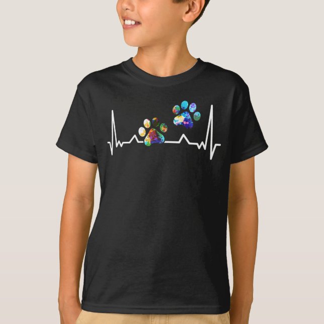 Love Animals Colourful Paw Heartbeat T-Shirt (Front)