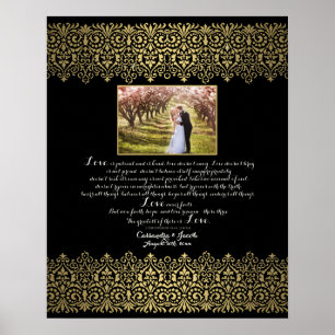 Love Anniversary Celebration Photo Black n Gold Poster
