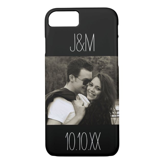 Love Anniversary Couple Photo Date Initials Black Case-Mate iPhone Case (Back)