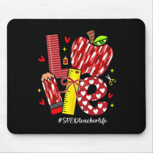 Love Apple Pencil Sped Teacher Life Bow Hearts Cut Mouse Mat