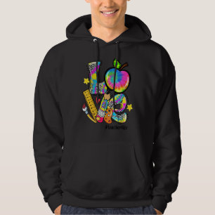Love Apple Tie Dye Leopard Teacher Life Back To Sc Hoodie