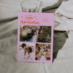 Love Appreciation Wedding Multi Photo Orange Pink Thank You Card