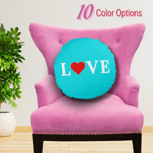 LOVE Aqua Blue I Love You Romantic Chic Turquoise Round Cushion