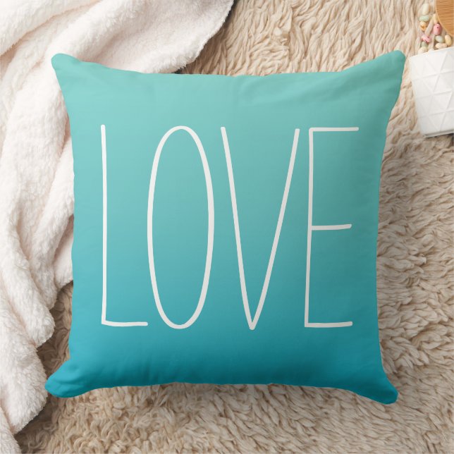 Love Aqua Blue Modern Simple Typography Cushion (Blanket)