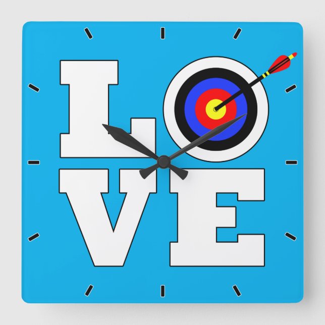 LOVE Archery Coach or Archery Bow & Arrow Custom Square Wall Clock (Front)