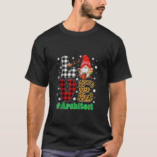 Love Architect Gnome Christmas Leopard Plaid Xmas T-Shirt