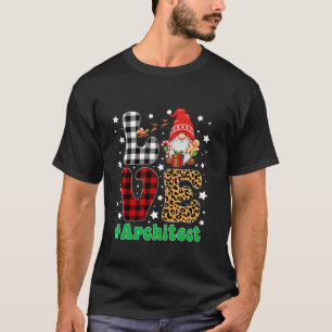 Love Architect Gnome Christmas Leopard Plaid Xmas T-Shirt